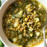 Feature image for Lebanese lentil soup with lemons, showing a serving of the dish.