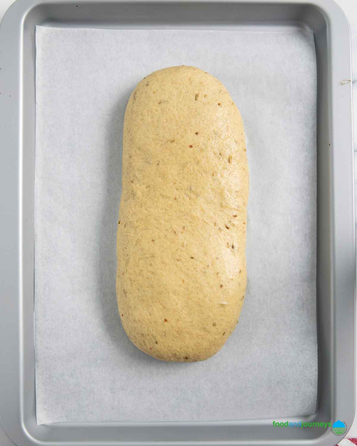 Dough for limpa Swedish bread, ready for proofing.