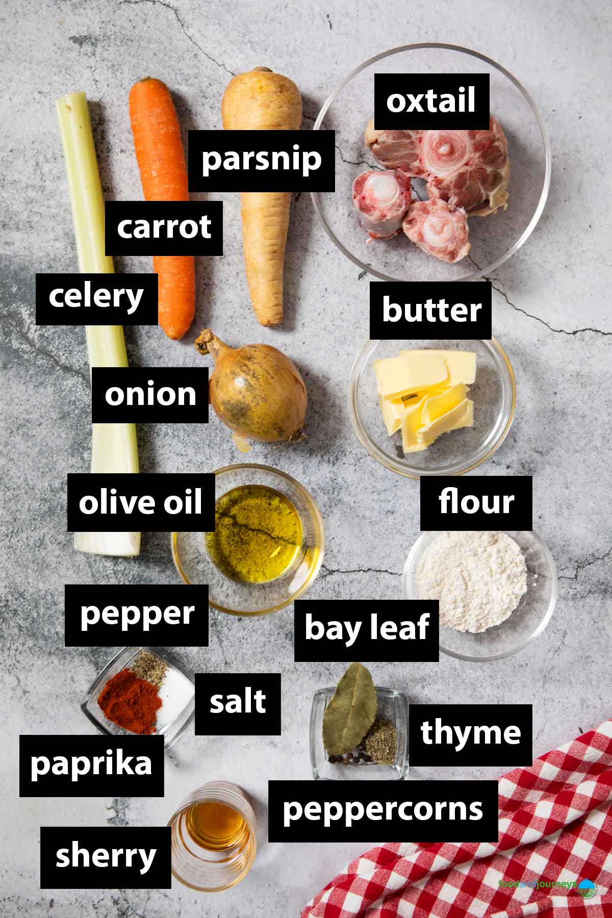 All the ingredients you need to make an authentic German oxtail soup at home.