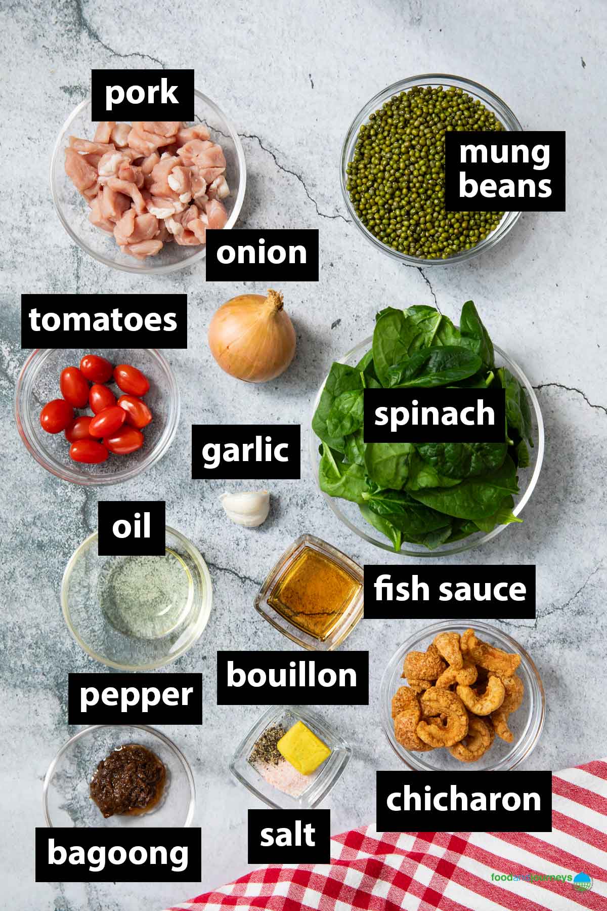 All the ingredients you need to make traditional ginisang munggo at home.