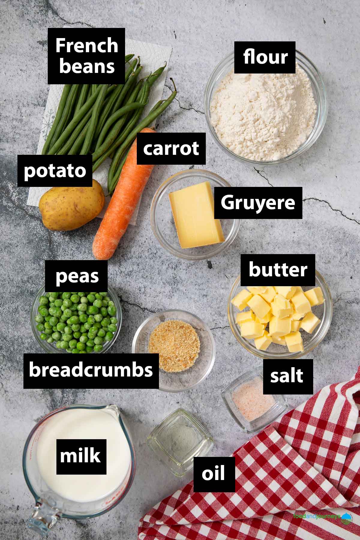 All the ingredients you need to make French vegetable tart at home.