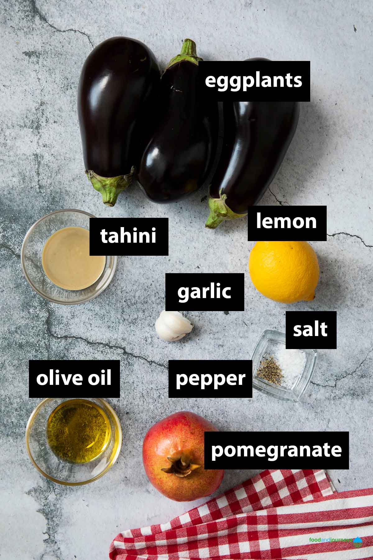 All the ingredients you need to make Lebanese baba ganoush at home.