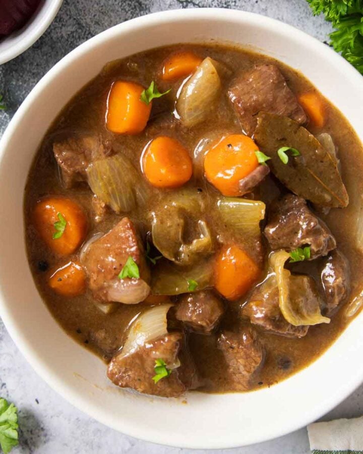 A serving of kalops, the classic beef stew from Sweden.