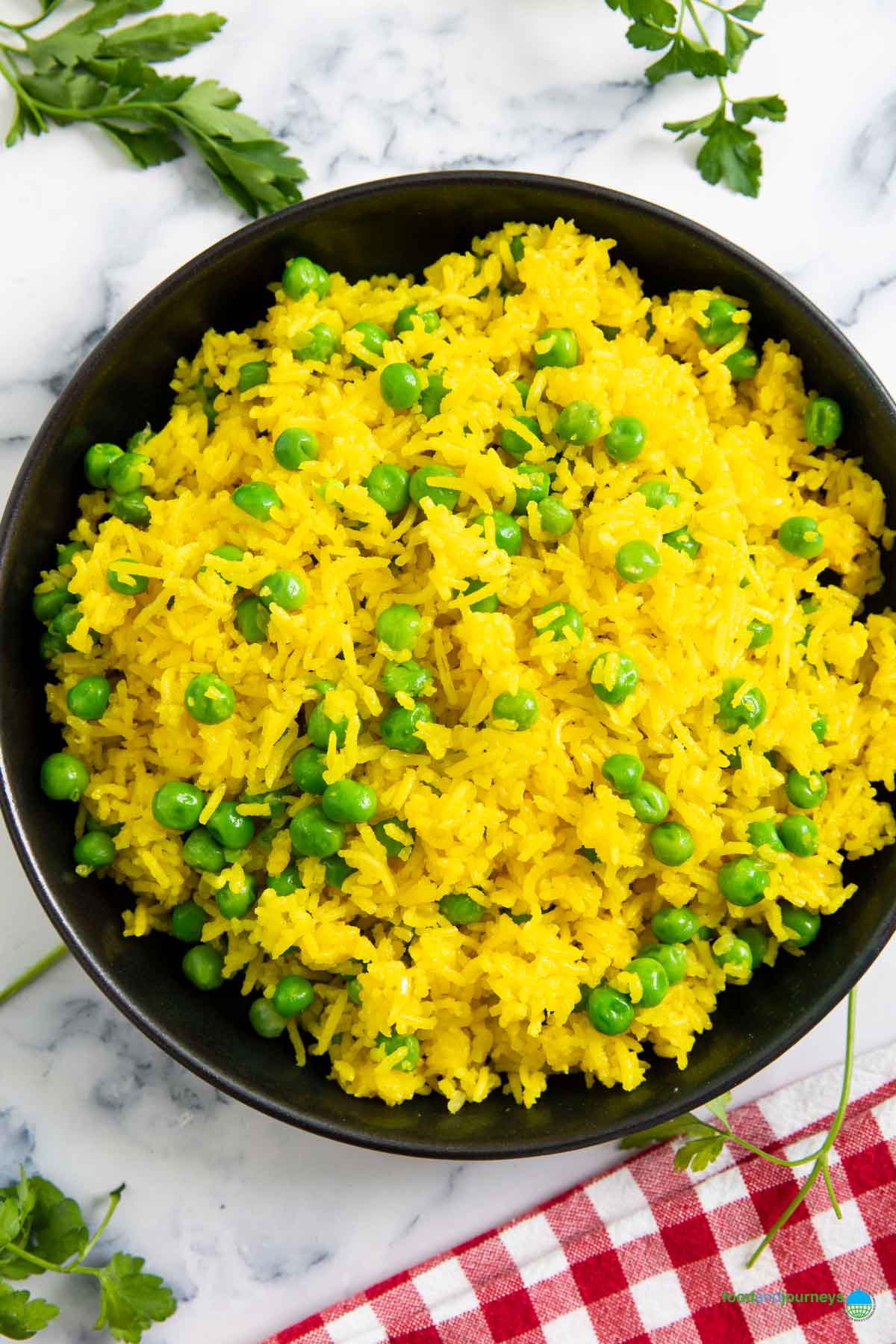 A bowl of Mexican yellow rice, showing its vibrant color.